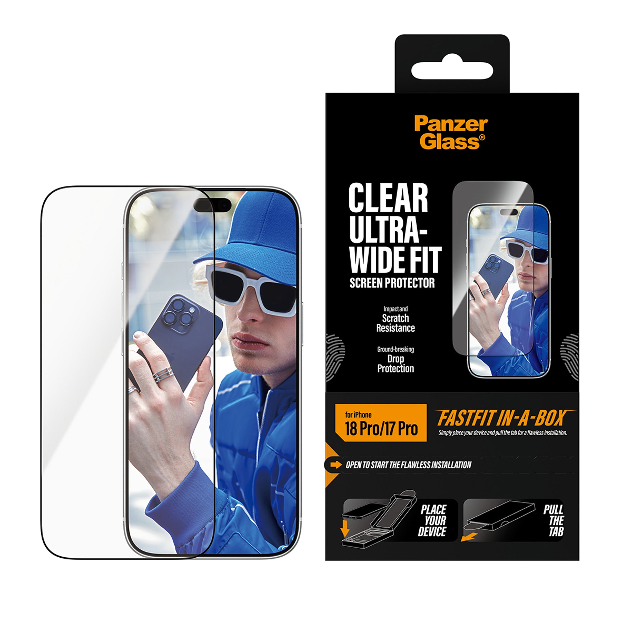 PanzerGlass® Skærmbeskyttelse iPhone 18 Pro | 17 Pro | Ultra-Wide Fit m. FASTFIT IN-A-BOX